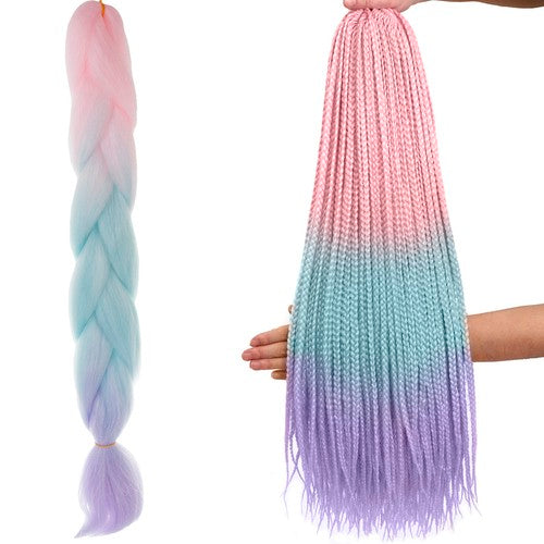 Extensii par sintetic pentru impletituri, Zola®, ombre roz-mov-albastru, 60 cm Extensii par sintetic pentru impletituri, Zola®, ombre roz-mov-albastru, 60 cm